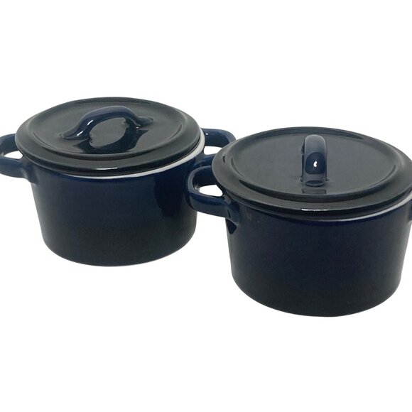 Sur La Table La Marque 84 Mini Covered Baker Ramekin Pair Navy Blue Stoneware - Picture 7 of 10